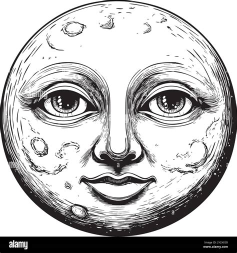 moon face with open eyes and gentle smile, depicted in a minimalist and ...