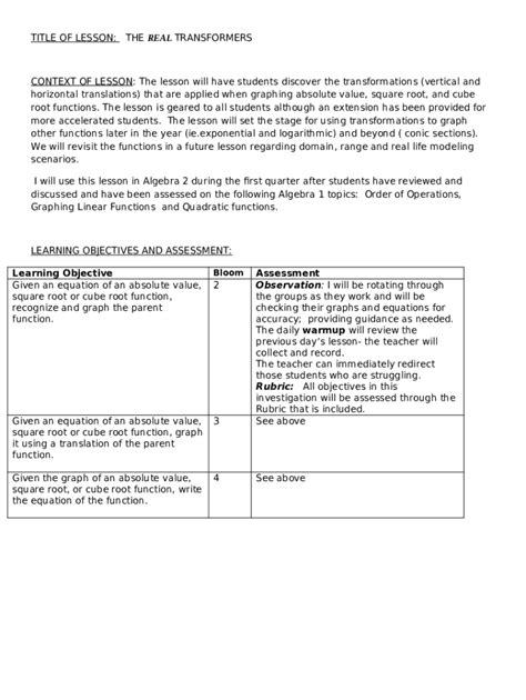 Transations Lesson #1: - Functions and Graphs Review Doc Template ...