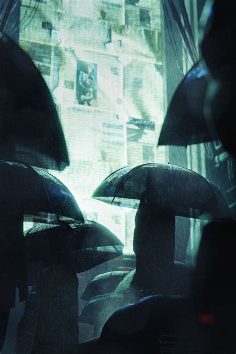 Download wallpaper 800x1200 silhouettes, umbrellas, rain, screen, dark ...