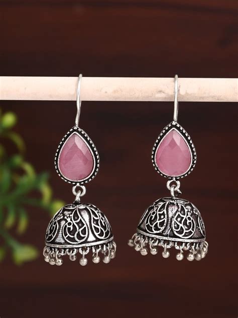 Silver Oxydised Jhumka with Stone – Anvik