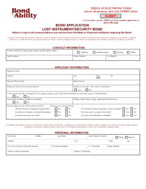 Fillable Online BondAbility Lost Instrument Security Bond Application ...