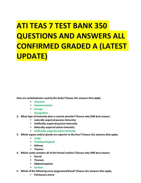 ATI TEAS 7 TEST BANK 350 QUESTIONS AND ANSWERS ALL CONFIRMED GRADED A ...