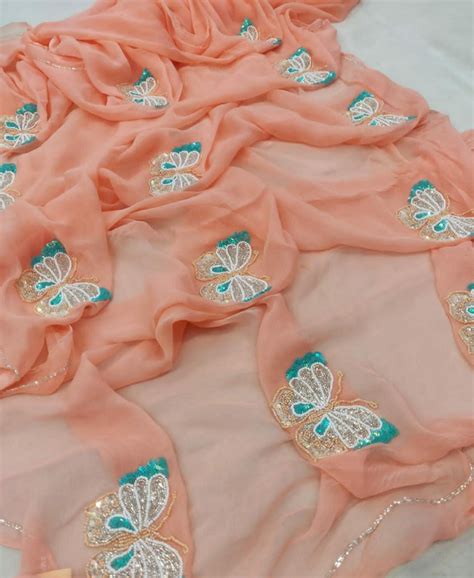 Pure Dimond Chiffon Sequence & Pearl Hand Work Saree With Running Blou ...