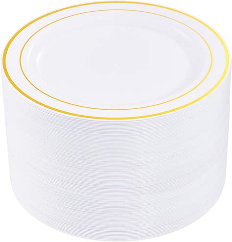 Amazon.com: Munfix 100 Gold Plastic Plates Set, 10.25 Inch Plastic ...