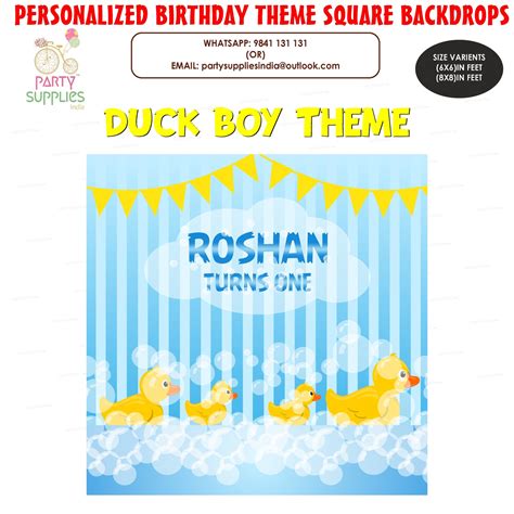 Duck Theme Boy with Name Square Backdrop | Birthday party online ...