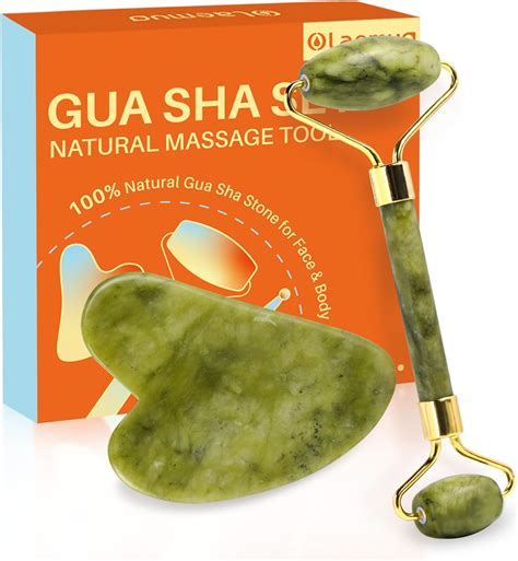 Amazon.com: Olaemuo Jade Gua Sha and Face Roller, Real Jade Gua-Sha ...