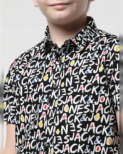 Boys Black Logo Print Short Sleeves Shirt