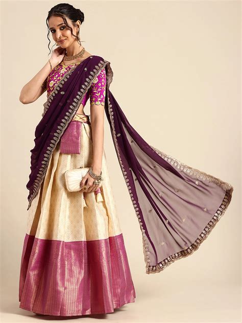 Munjya Women's Woven Design zari work Half Saree with Embroidered Blou ...