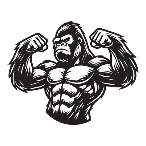 Gorilla Silhouette - Funny Gorilla Gesture, Muscle Gorilla Clipart, A ...