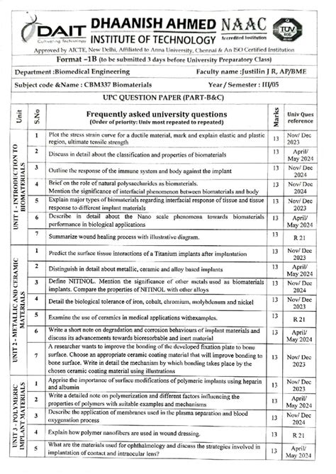 Biomaterials CBM337 UPC Question Bank for Biomedical Engineering - Studocu