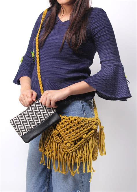 Get Handcrafted Macrame Woven Cross-Body with Pouch at ₹ 1049 | LBB Shop