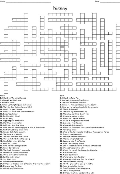 Themed Disney Disney Crossword Puzzles Printable | Emma Crossword Puzzles