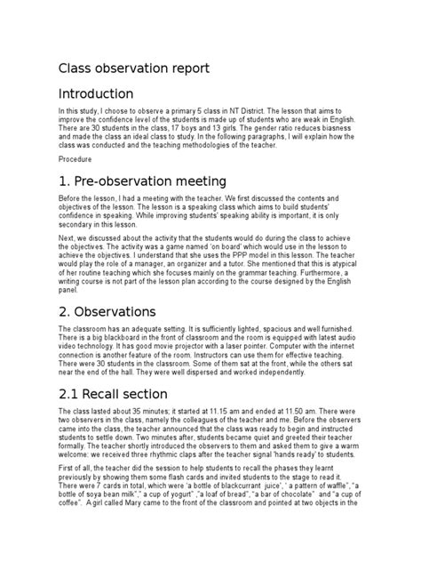 Image result for Process Observation Report Sample