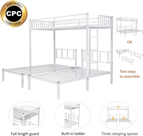 Buy ODC L-Shaped Metal Triple Bunk Beds with Guardrails , Twin Over ...