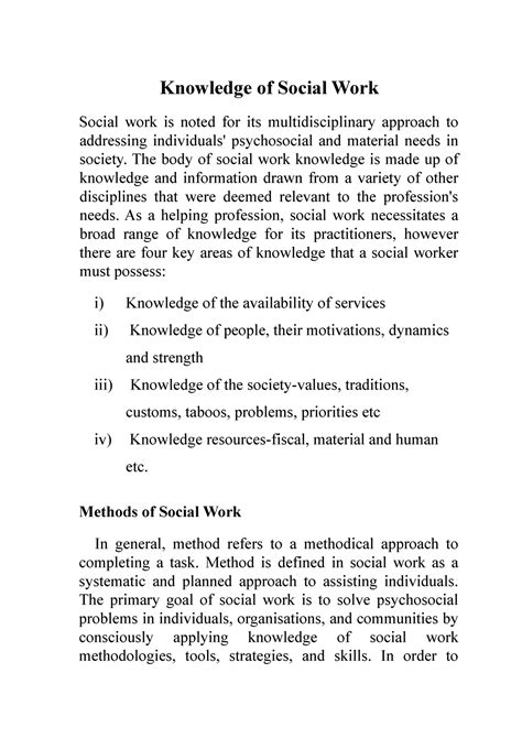 Knowledge and methods of Social Work - Knowledge of Social Work Social ...