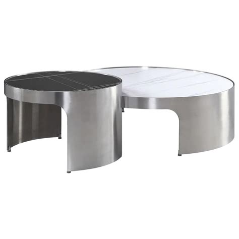 Orren Ellis Zee Nesting Coffee Tables Set Of 2 - Nesting Round Tables With Stainless Steel Base ...