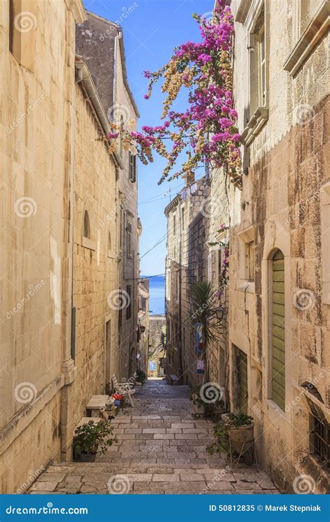 The Narrow Street of Korcula, Korcula Island in Croatia Stock Image ...