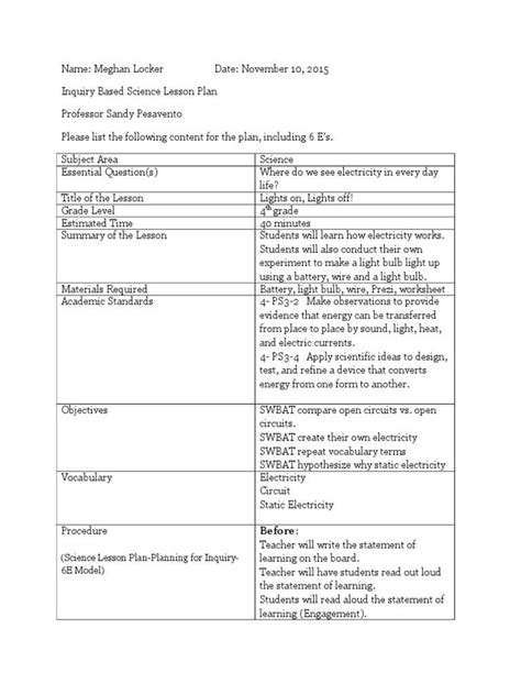 Image result for Inquiry Based Learning Lesson Plan Template