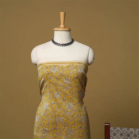 Yellow Natural Dyed Bagru Block Print Chanderi Silk 3pc Unstitched ...
