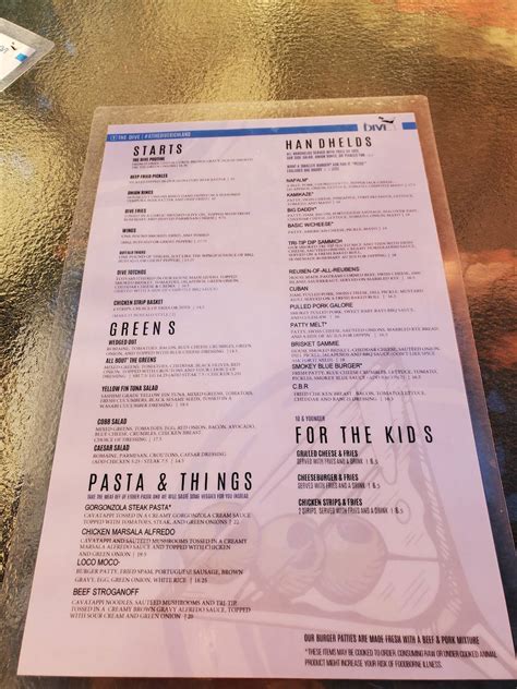 Menu at The Dive pub & bar, Richland