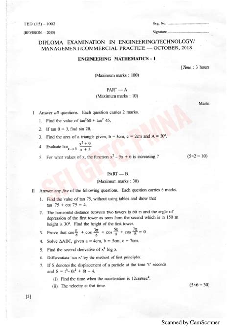Maths question and answer key - Basic mechanical engineering - Scanned ...