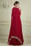 Buy Red Georgette, Tussar , Paper V Neck Asymmetric Cape Lehenga Set ...