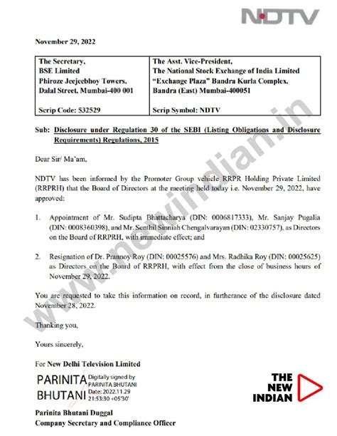 Prannoy, Radhika Roy step down as NDTV Directors THE NEW INDIAN ...