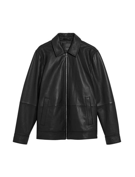 Buy Leather Harrington Jacket at Marks & Spencer