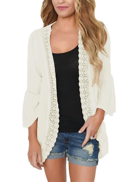 PRETTODAY Women's Summer Kimono Cardigans Ruffle Bell Sleeve Sweaters ...