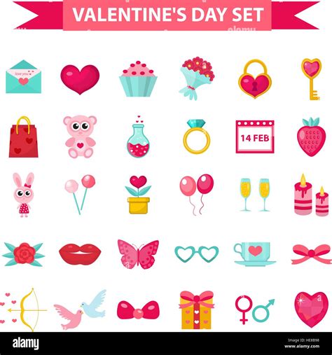Valentines Day icon set, flat style. Love, romance and dating symbols collection, design element ...