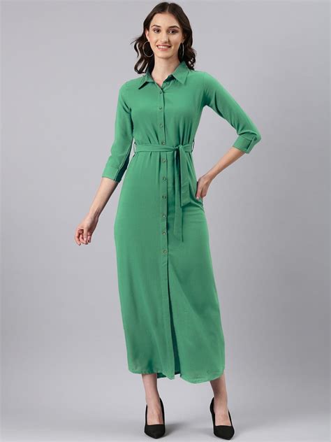 Bold Women's Green Shirt Style Dress with Buttons & | Showoffff