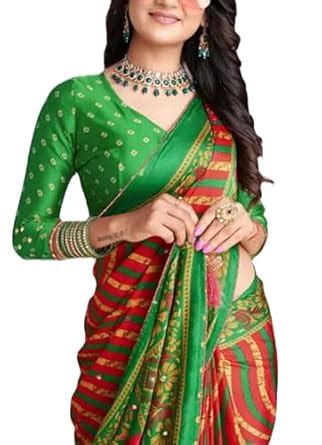 Buy Women`s Soft Bandhej Silk Saree Heavy Embroidery with Beautiful ...