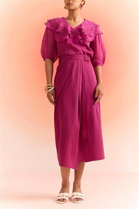 Wine Double Layered Embroidered Top with Draped Skirt Set – Western Era