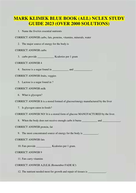 MARK KLIMEK BLUE BOOK (ALL) NCLEX STUDY GUIDE 2023 (OVER 2000 SOLUTIONS ...