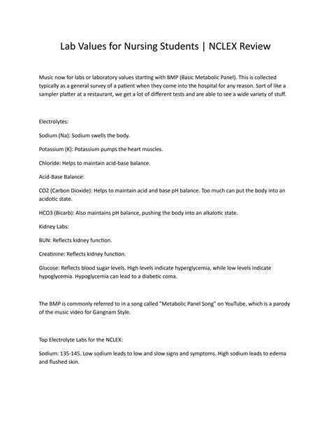 NCLEX Review Lab Values 的图像结果