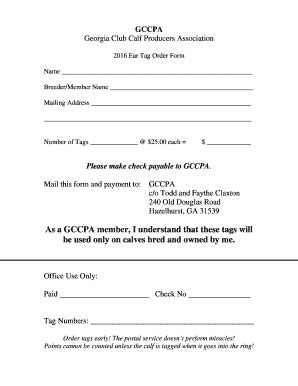 Fillable Online georgiaclubcalves Ear Tag Order Form - Georgia Club ...