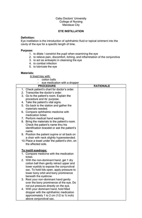 SOLUTION: Eye instillation procedure guide nursing - Studypool