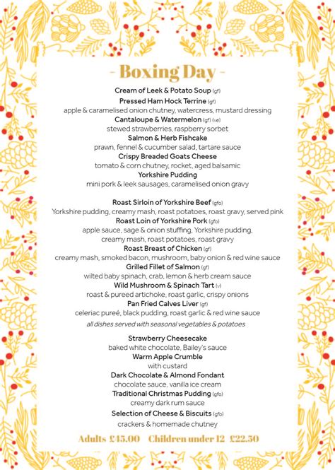 Boxing Day Menu 的图像结果