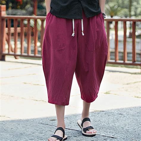 PBNBP Linen Pants,Mens Baggy Linen Capri Pants Casual Harem Summer ...