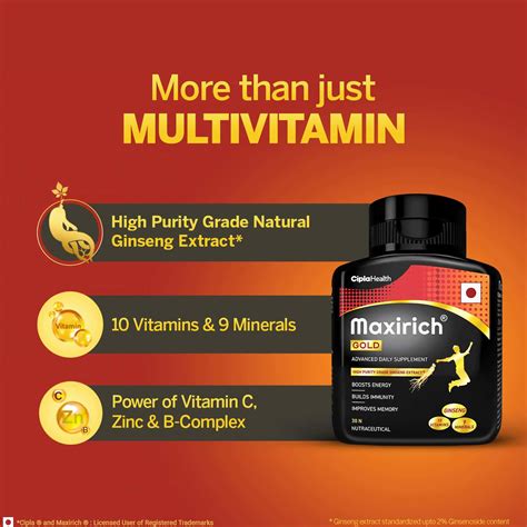 Buy MAXIRICH GOLD ADVANCED DAILY SUPPLEMENT - 30 CAPSULE Online & Get ...