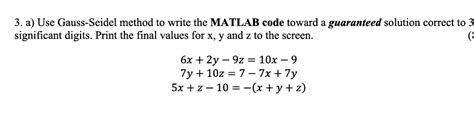 Exercises On Writing a MATLAB Code by Gauss-Seidel Method 的图像结果