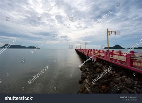 Beautiful Landscape Long Red Pier Bridge Stock Photo 2185098769 ...