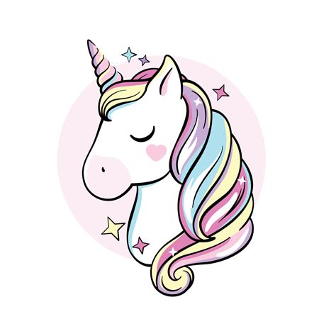 Unicorn head with rainbow mane, cute cartoon style drawing, vector ...
