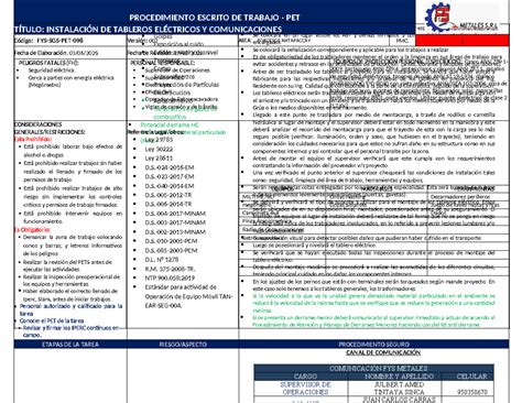 FYS-SGS-PET-098 Procedimiento de Instalación de Tableros Eléctricos ...