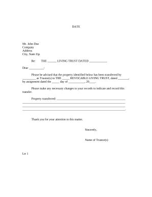 Letter to Lienholder to Notify of Trust Doc Template | pdfFiller