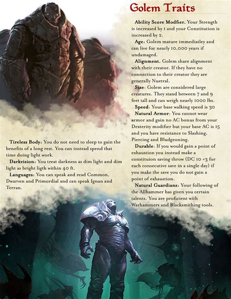 Part 2 of 2 of my Homebrew Golem race balanced for DND 5E. | Dnd races ...