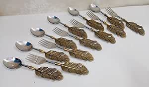 Buy Maverics Vintage Brass Spoon & Fork Set: 6-Piece Antique Color with ...
