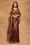 Buy Brown Tissue Gota Patti, Woven Stripe Saree With Unstitched Blouse ...