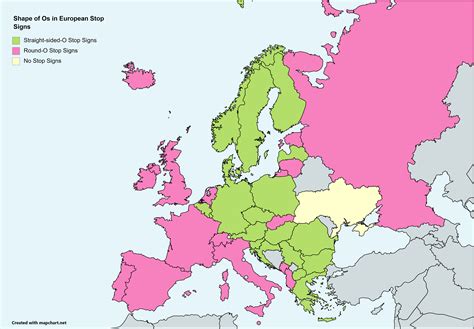 Map I made to show the shapes of STOP signs in the different European countries : r/geoguessr