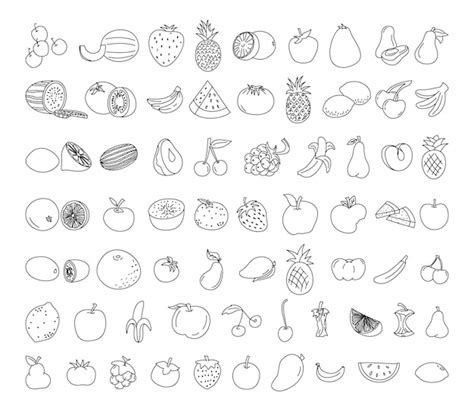 Fruchtelement-Doodle-Set Fruchtvektor-Doodle-Illustration Vegetarische ...